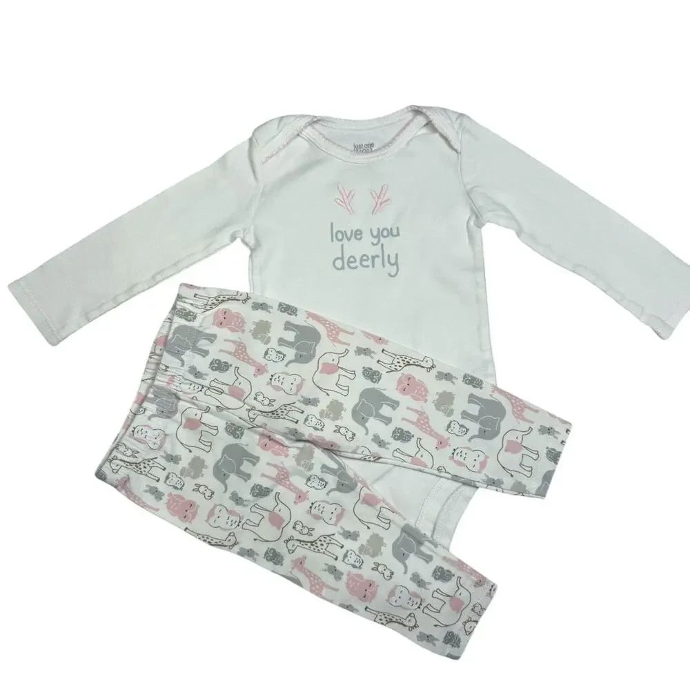 Carters Bodysuit Matching Outfit Baby Girl Dear White Pink 9 Months